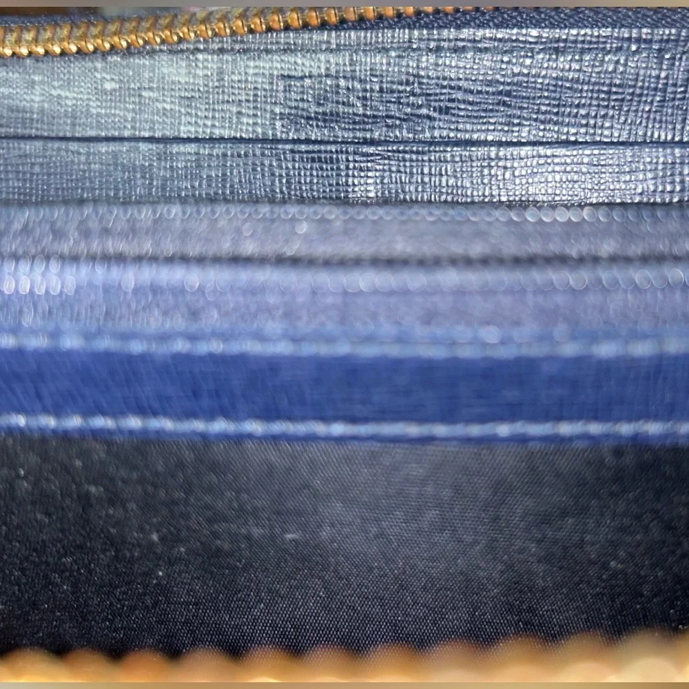 Furla Navy Saffiano Zip Wallet with Gold Logo - Picture 6 of 8